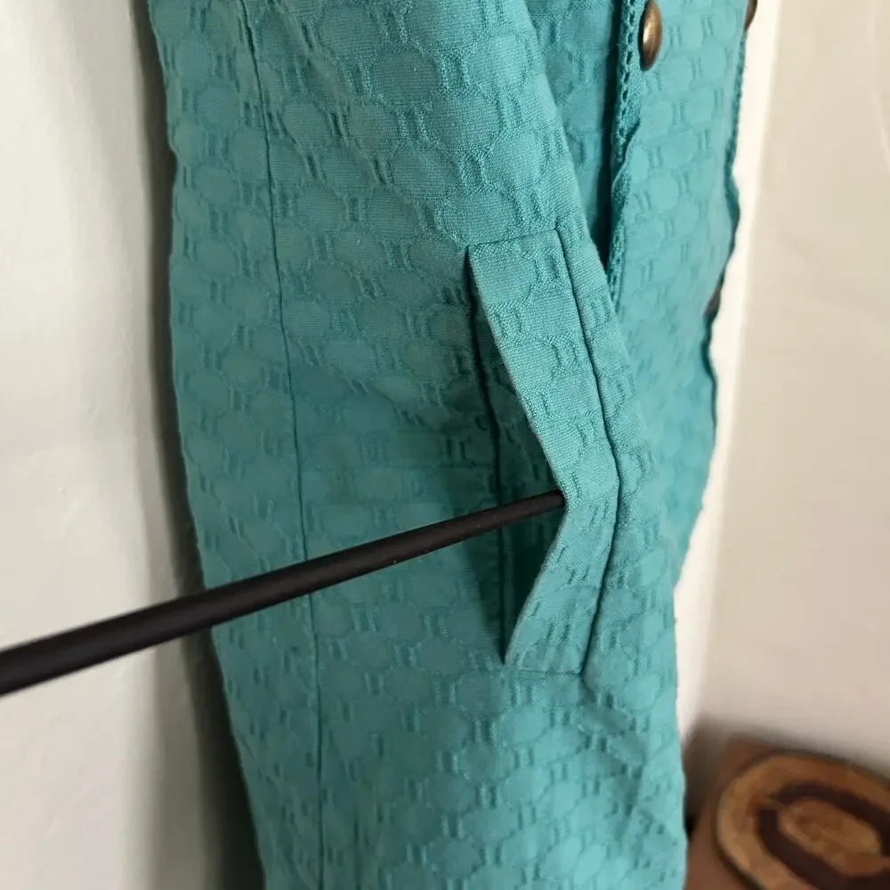 Maeve Anthropologie Carrillo Textured Shift Dress size 8 Teal Blue